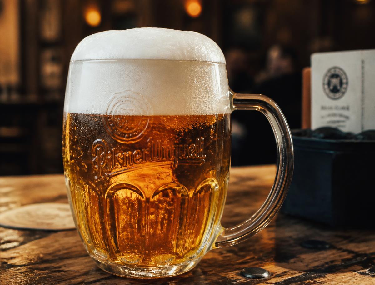 Čerstvě natočené pivo na stole v hospodě